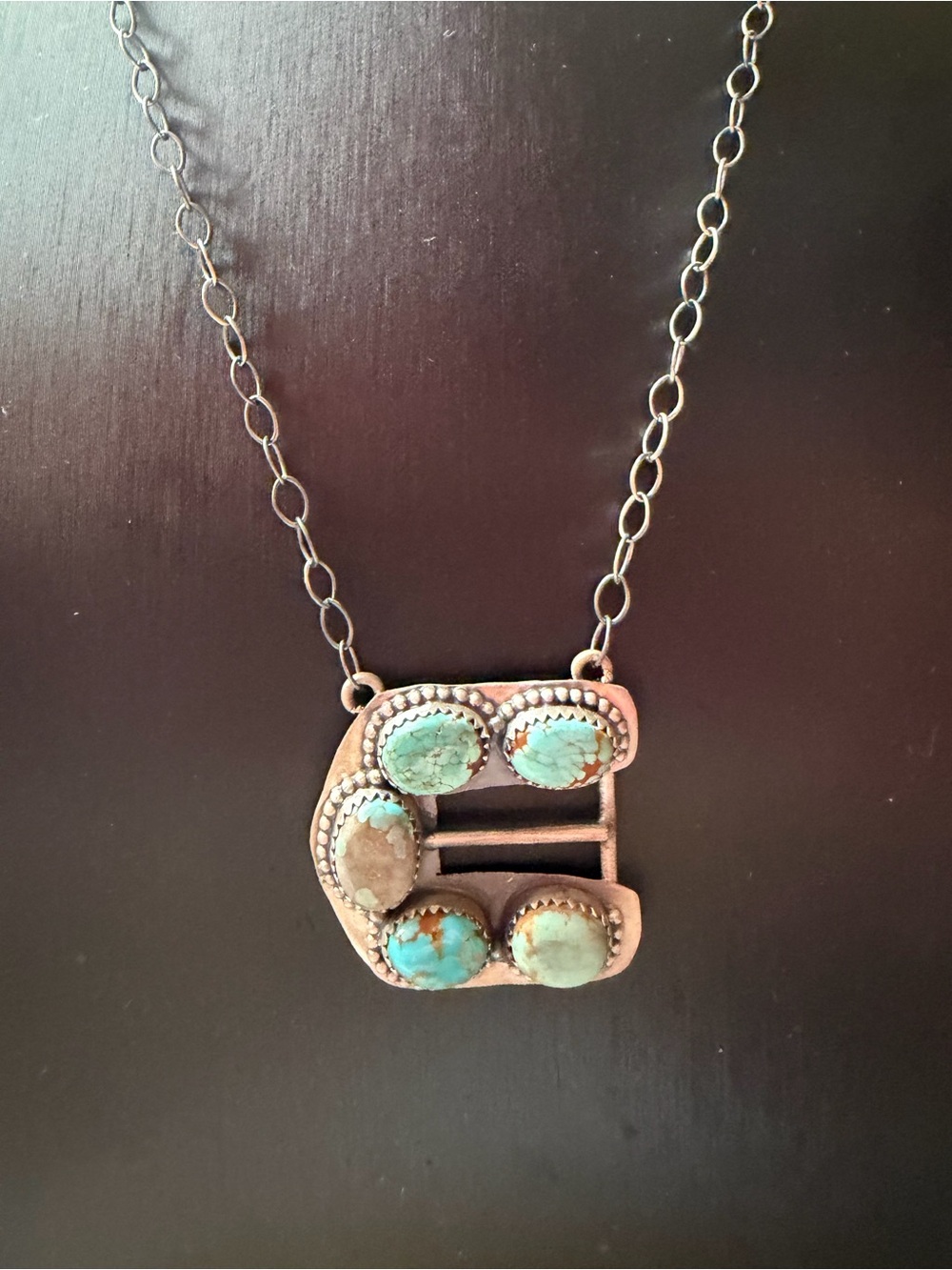 Number 8 Turquoise Stone Pendant Necklace -Sterling Silver